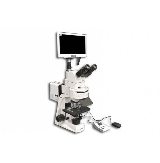 MT6300ECW-HD1500TM/0.3 100X-1000X Ergonomic Tilting Trinocular 10° to 50° degrees Epi-Fluorescence Biological Microscope with LED Light Source and HD Camera Monitor (HD1500TM)