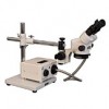 SMT-5 Binocular Zoom 7X – 90X Stereo Microscope package with Incident Annular Ring Fiber Optic ring Light on a Boom Stand with 150mm Working Distance