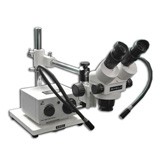 MDM-5 Binocular Zoom Stereo Microscope with Fiber Optic Dual Arm Light on a Boom Stand with 150mm Working Distance