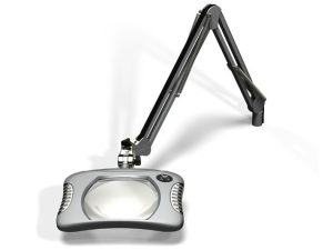 MG900/2XSIL Rectangular 2x Magnifier 7” x 5¼”with 43” reach, with table edge clamp, Sliver finish