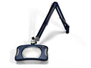 MG900/2XBLU Rectangular 2x Magnifier 7” x 5¼”with 43” reach, with table edge clamp, Blue finish