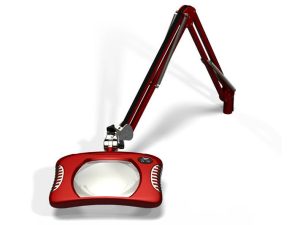 MG900/2XRED Rectangular 2x Magnifier 7” x 5¼”with 43” reach, with table edge clamp, Red finish